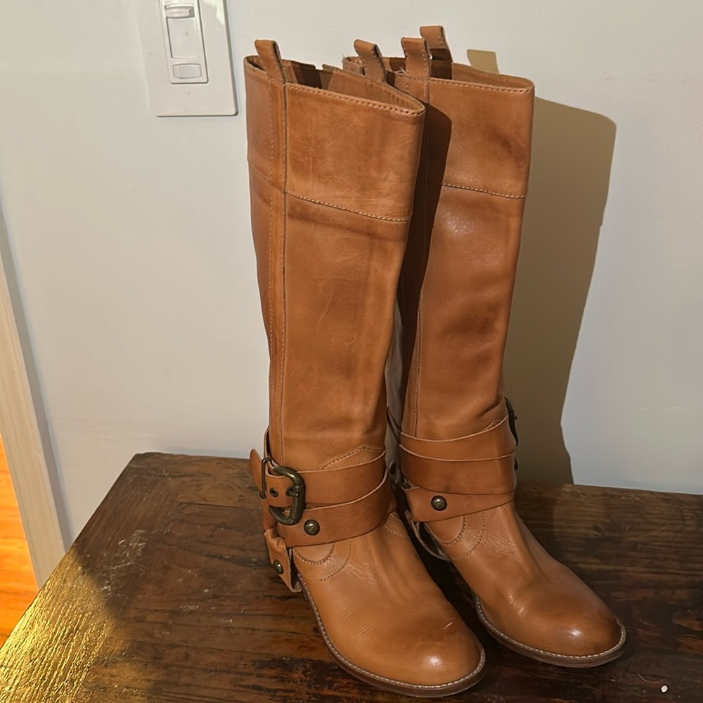 Schumer & Sons Anthropologie fawn boots with straps